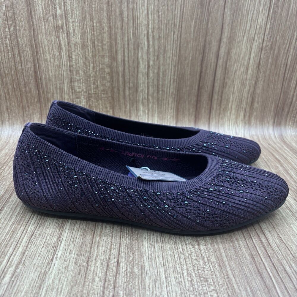 Skechers Cleo 2.0 Vegan Recycled Knit Sparkle Flats Glitzy Daze Wine Size 11 NWT